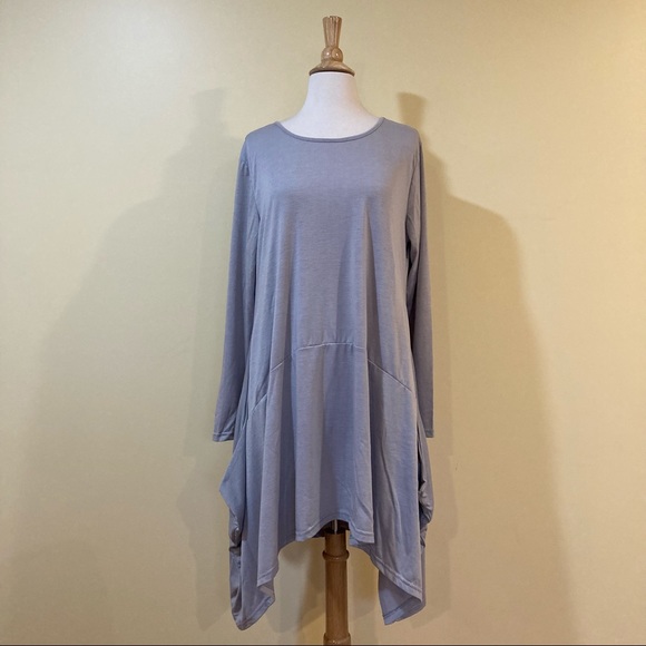 Trapeze Swing Long Sleeve Tunic Dress With Pockets Silver Grey - Picture 4 of 6